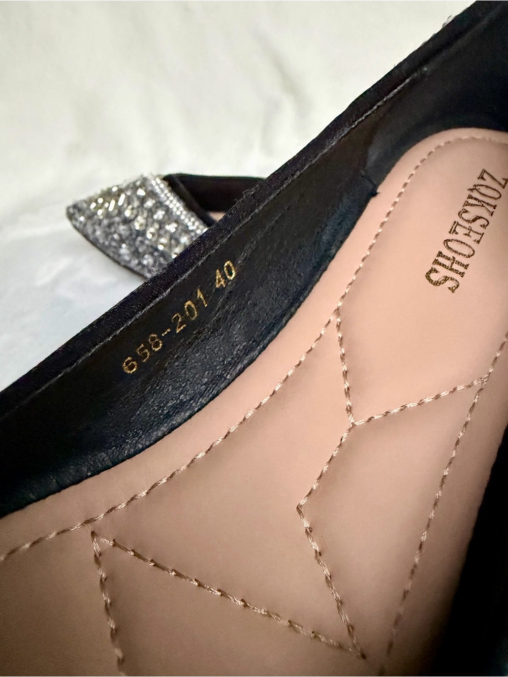 ZQKSEOHS Black Rhinestone Sparkly Pointed Toe Dress Ballet Flats Size 40 - Picture 10 of 12